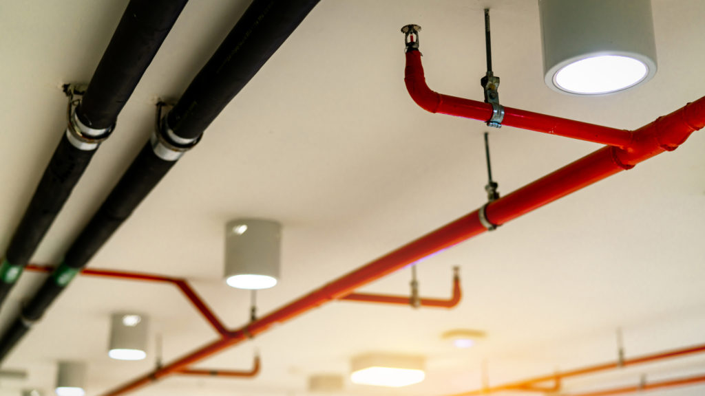 Automatic fire sprinkler system with red pipes